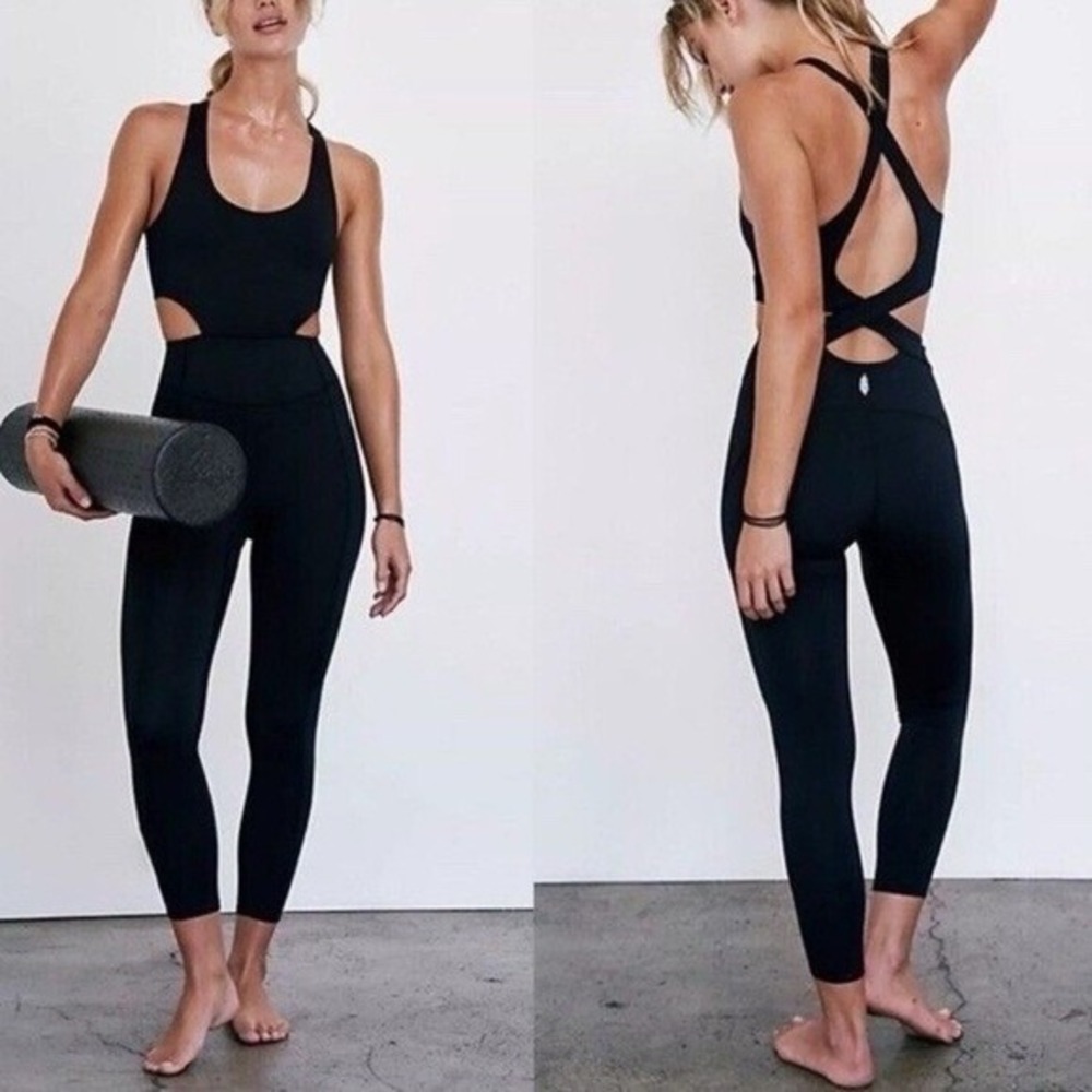 FP Movement Good Karma Runsie Jumpsuit Black Small